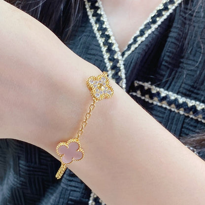 [Regal Jewels]CLOVER 5 MOTIF DIAMOND PINK MOP PINK GOLD BRACELET