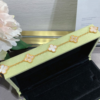 [Regal Jewels]CLOVER 5 MOTIF DIAMOND PINK MOP PINK GOLD BRACELET
