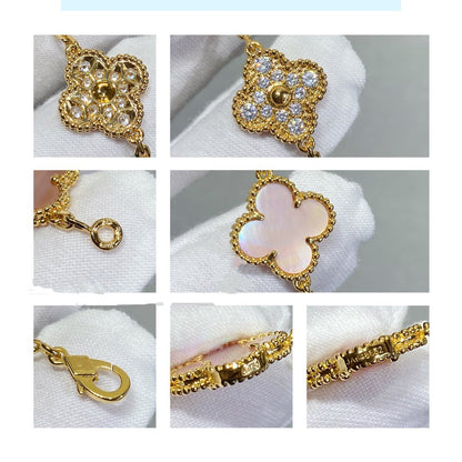 [Regal Jewels]CLOVER 5 MOTIF DIAMOND PINK MOP PINK GOLD BRACELET
