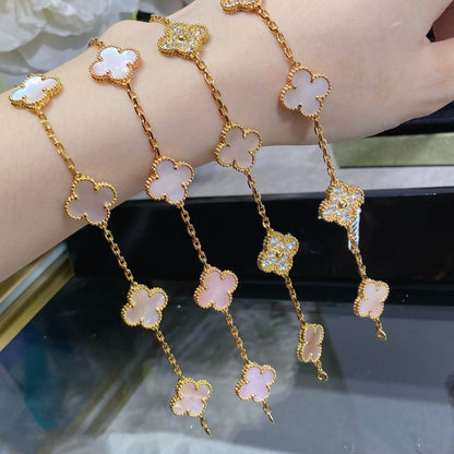[Regal Jewels]CLOVER 5 MOTIF DIAMOND PINK MOP PINK GOLD BRACELET