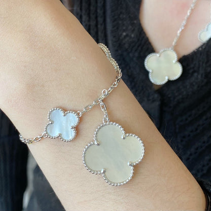 [Regal Jewels]CLOVER 5 MOTIF WHITE MOP SILVER BRACELET
