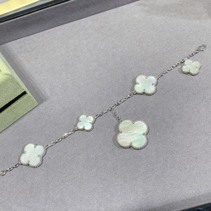 [Regal Jewels]CLOVER 5 MOTIF WHITE MOP SILVER BRACELET