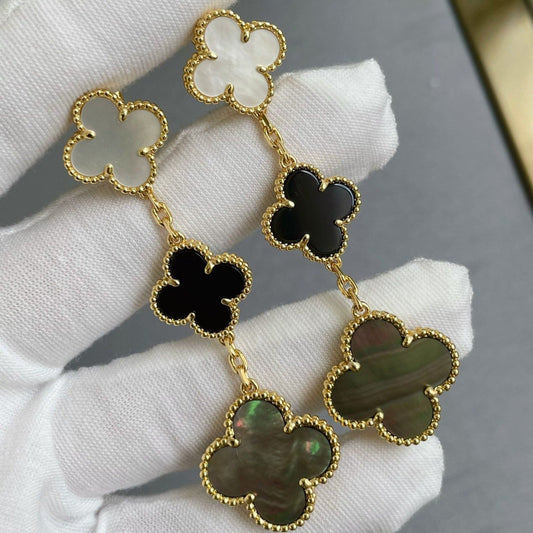 [Regal Jewels]CLOVER 3 MOTIF MOP ONYX DARK MOP PINK GOLD EARRINGS