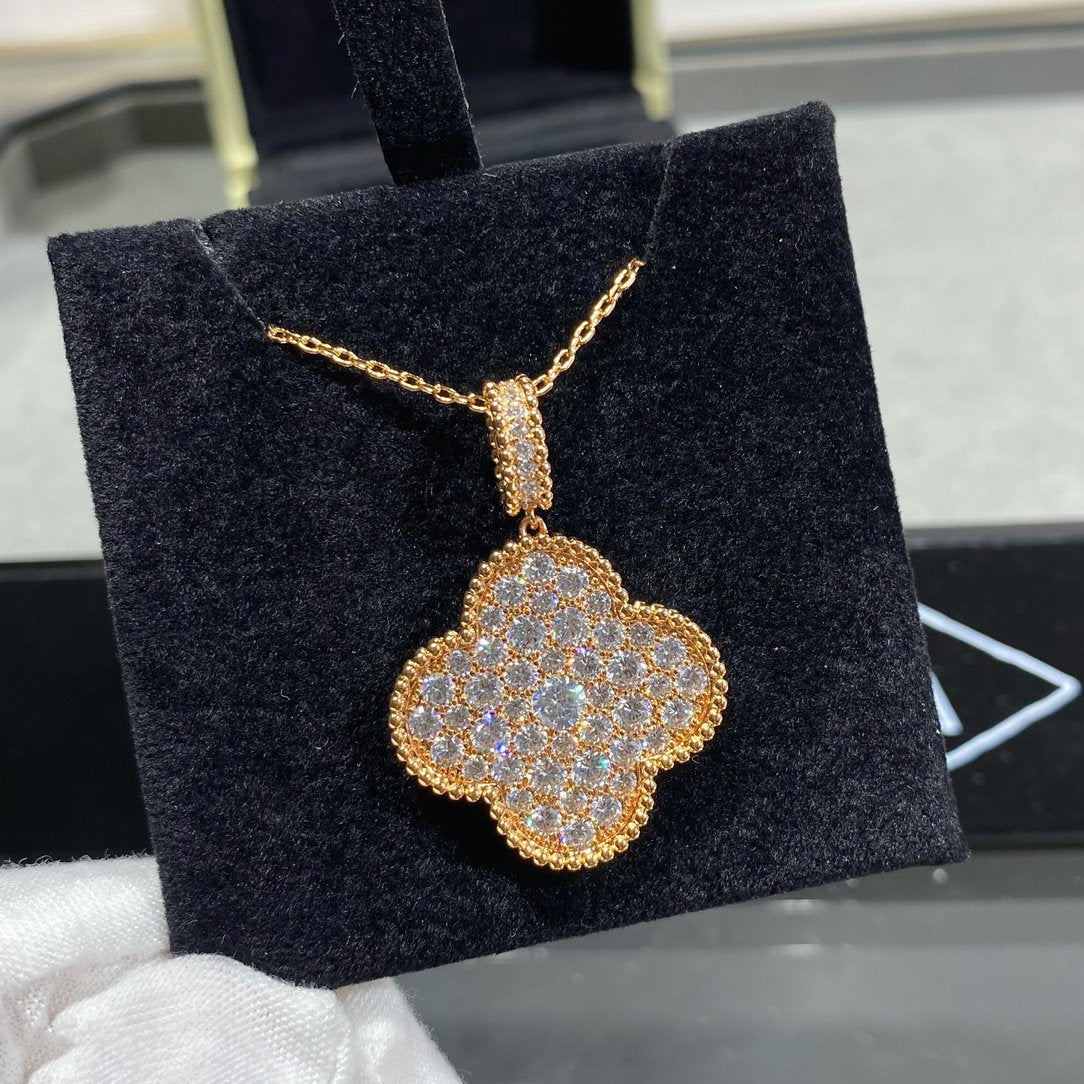 [Regal Jewels]CLOVER 25MM LARGE PEDANT DIAMOND PAVED LONG NECKLACE