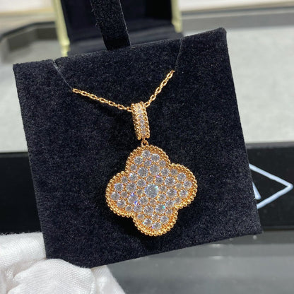 [Regal Jewels]CLOVER 25MM LARGE PEDANT DIAMOND PAVED LONG NECKLACE