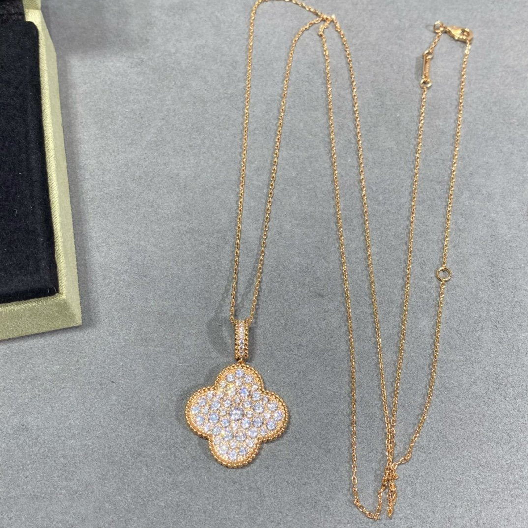 [Regal Jewels]CLOVER 25MM LARGE PEDANT DIAMOND PAVED LONG NECKLACE