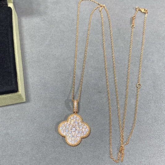 [Regal Jewels]CLOVER 25MM LARGE PEDANT DIAMOND PAVED LONG NECKLACE