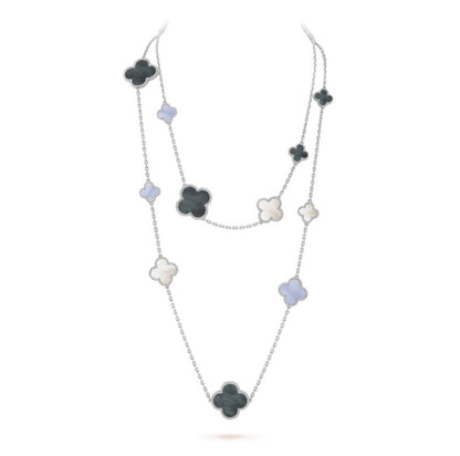 [Regal Jewels]CLOVER 16 MOTIF CHALCEDONY MOP SILVER NECKLACE
