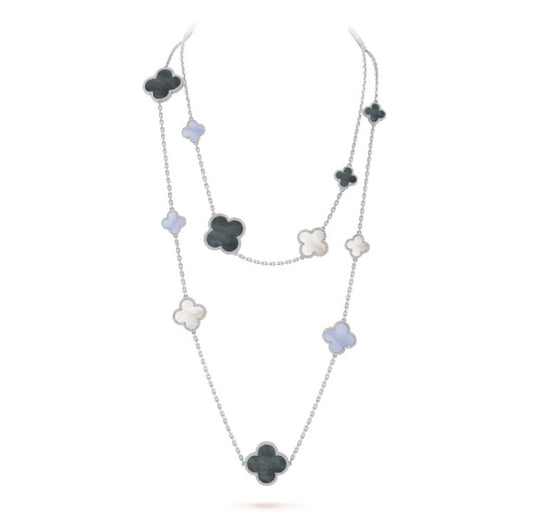 [Regal Jewels]CLOVER 16 MOTIF CHALCEDONY MOP SILVER NECKLACE
