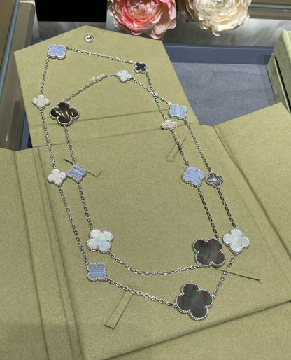 [Regal Jewels]CLOVER 16 MOTIF CHALCEDONY MOP SILVER NECKLACE