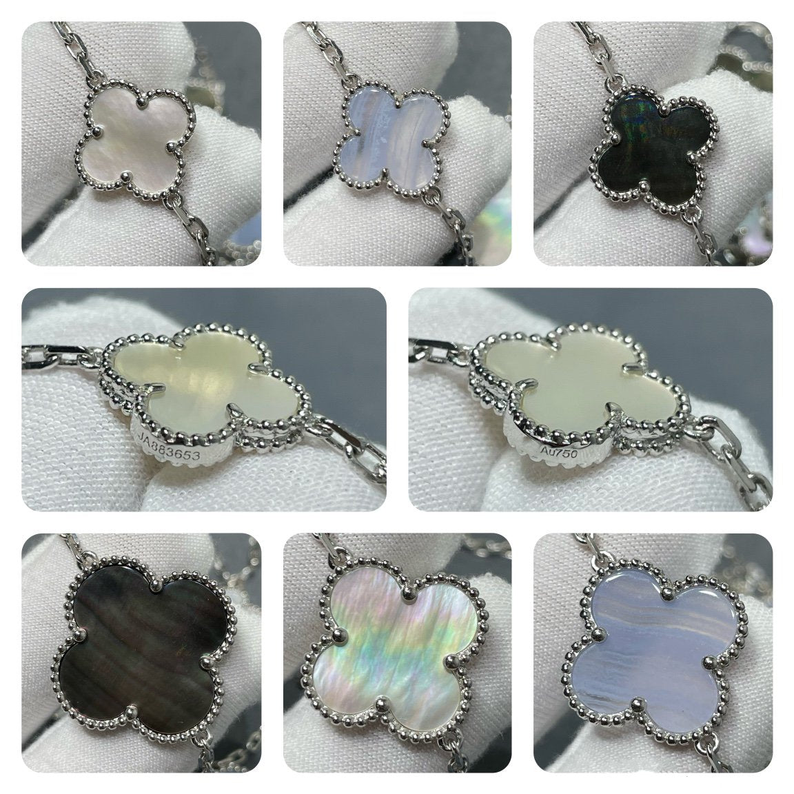 [Regal Jewels]CLOVER 16 MOTIF CHALCEDONY MOP SILVER NECKLACE
