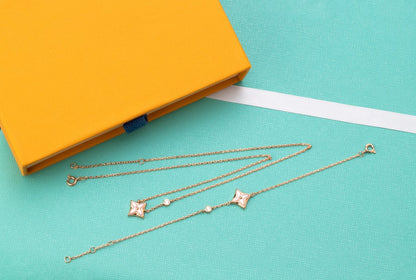 [Regal Jewels]STAR PINK MOP 1 DIAMOND PINK GOLD NECKLACE