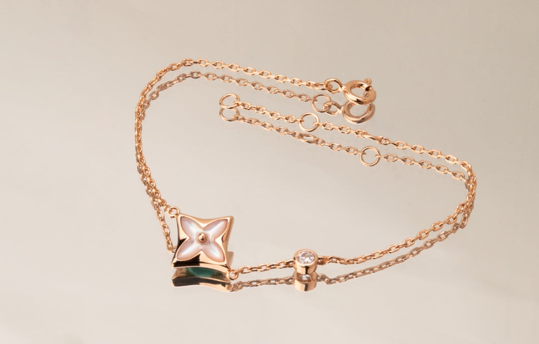 [Regal Jewels]STAR PINK MOP 1 DIAMOND PINK GOLD NECKLACE