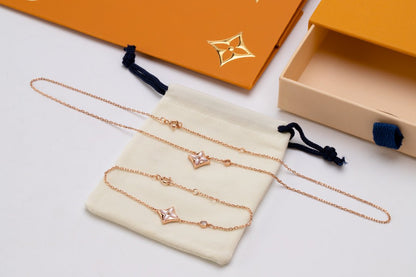 [Regal Jewels]STAR PINK MOP 1 DIAMOND PINK GOLD NECKLACE