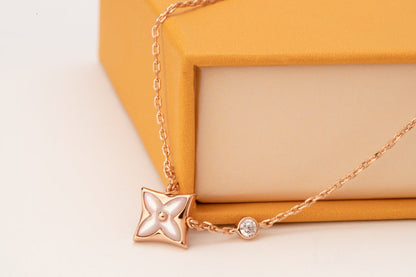 [Regal Jewels]STAR PINK MOP 1 DIAMOND PINK GOLD NECKLACE