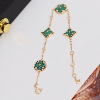 [Regal Jewels]STAR AND SUN 4 MOTIF PINK GOLD MALACHITE BRACELET