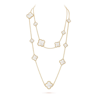[Regal Jewels]CLOVER 16 MOTIF WHITE MOP GOLD NECKLACE