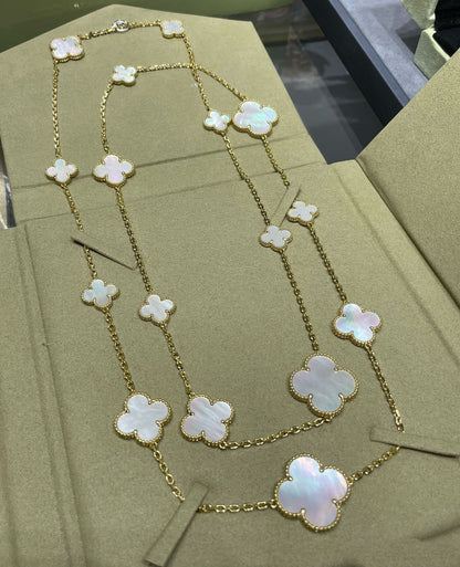 [Regal Jewels]CLOVER 16 MOTIF WHITE MOP GOLD NECKLACE