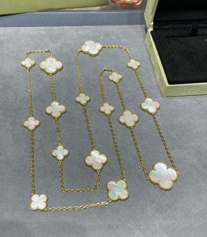 [Regal Jewels]CLOVER 16 MOTIF WHITE MOP GOLD NECKLACE