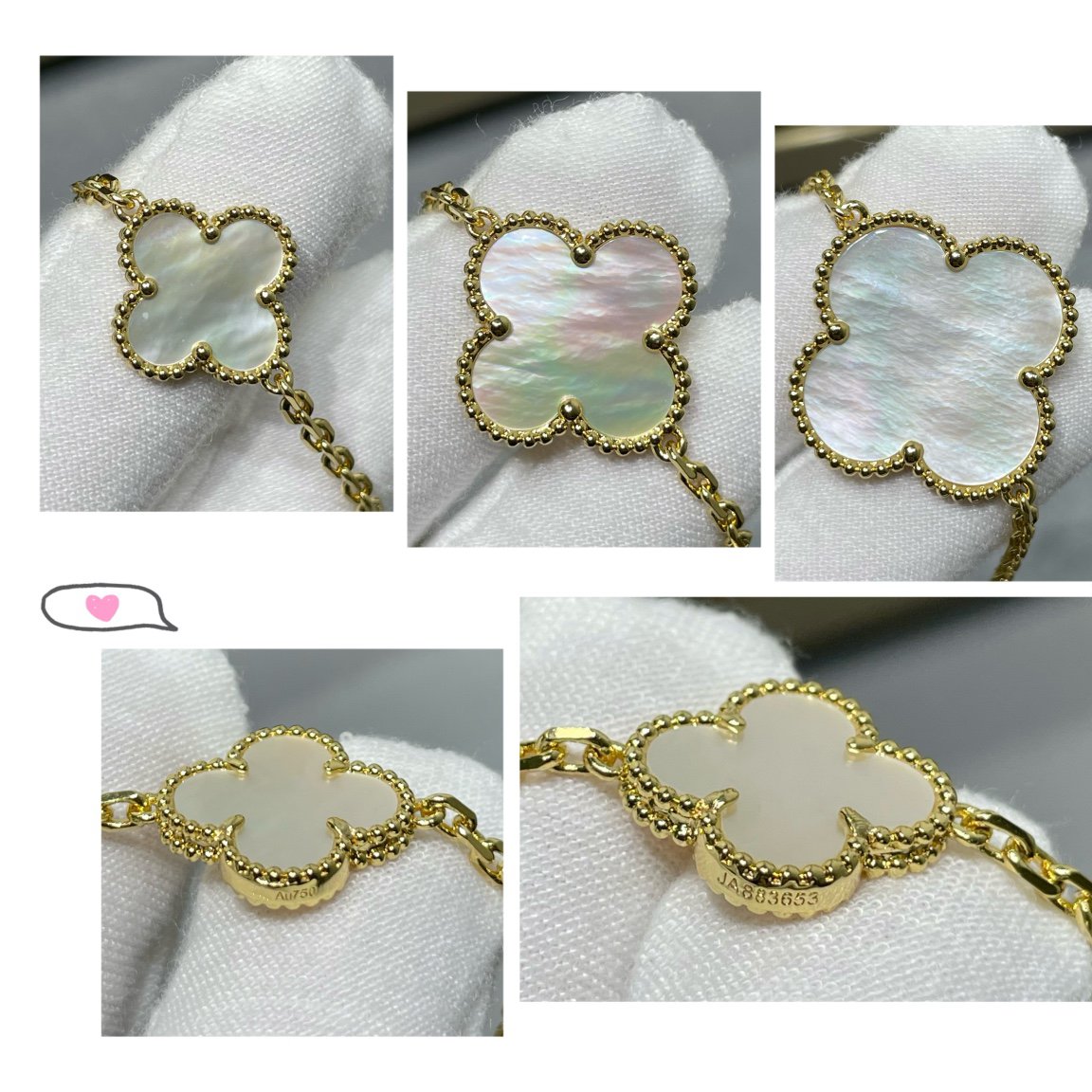 [Regal Jewels]CLOVER 16 MOTIF WHITE MOP GOLD NECKLACE