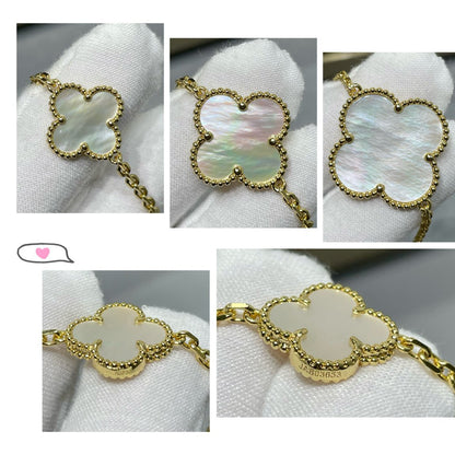 [Regal Jewels]CLOVER 16 MOTIF WHITE MOP GOLD NECKLACE