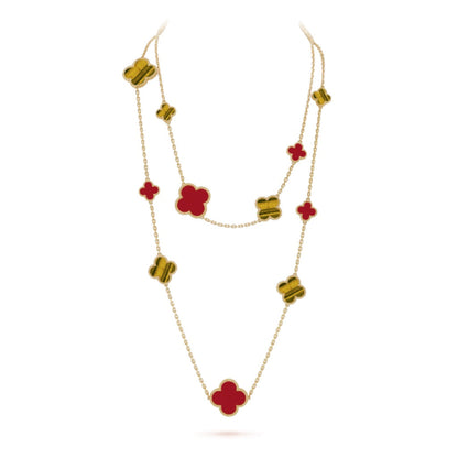 [Regal Jewels]CLOVER 16 MOTIF CARNELIAN TIGER EYE ROSE GOLD NECKLACE