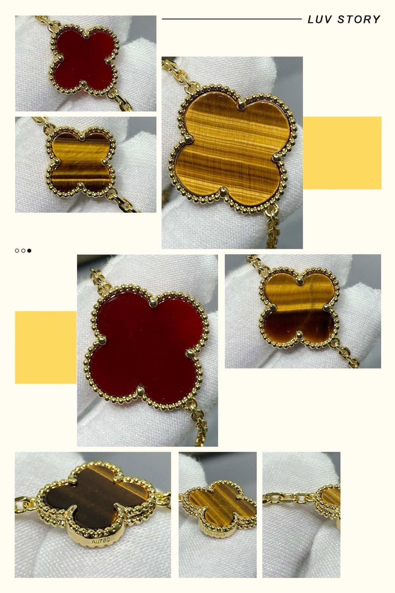 [Regal Jewels]CLOVER 16 MOTIF CARNELIAN TIGER EYE ROSE GOLD NECKLACE
