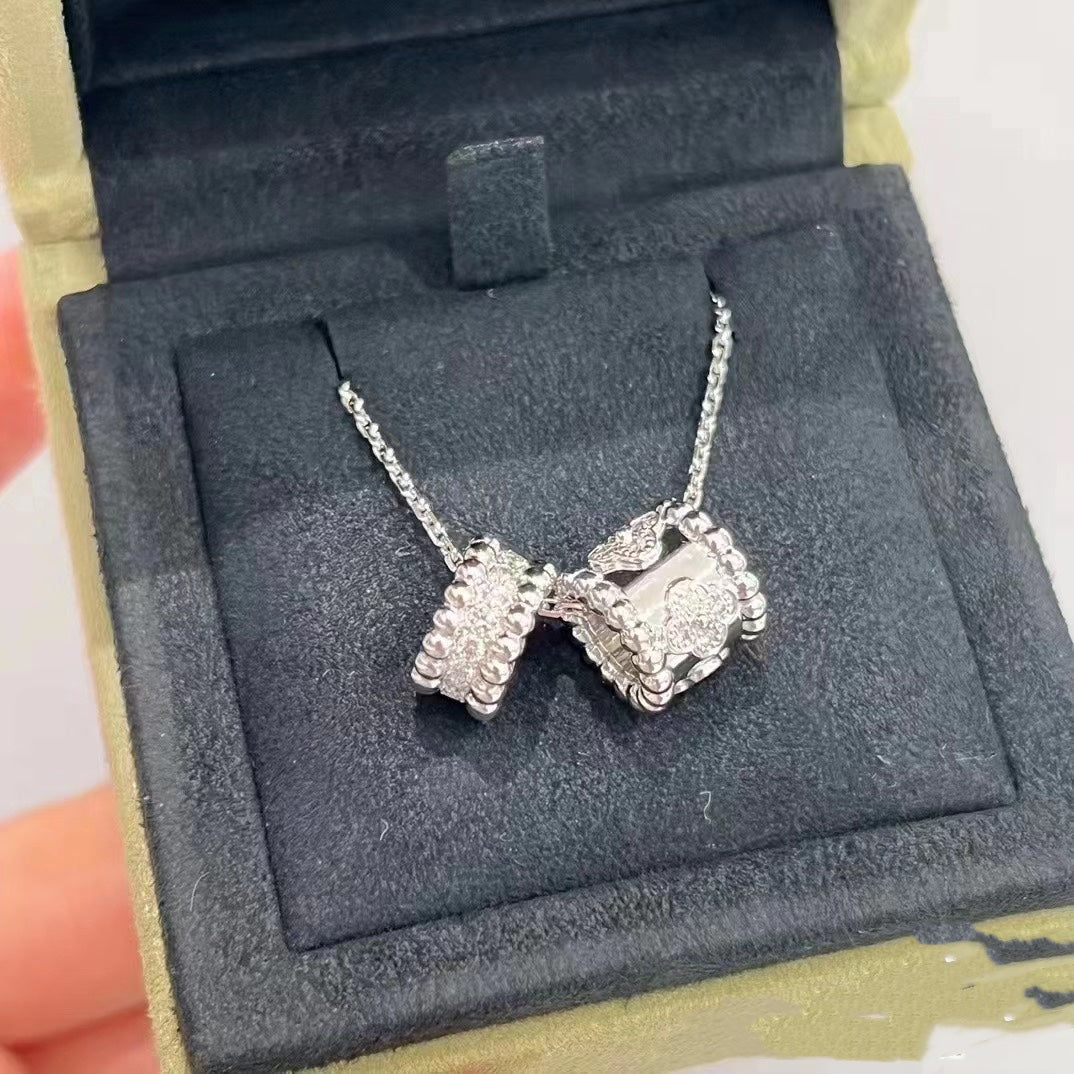 [Regal Jewels]PERLEE DOUBLE PENDANT SILVER DIAMOND NECKLACE