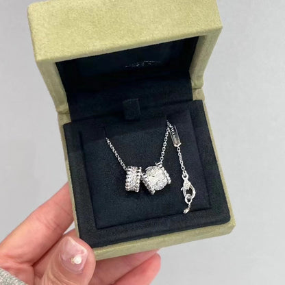 [Regal Jewels]PERLEE DOUBLE PENDANT SILVER DIAMOND NECKLACE