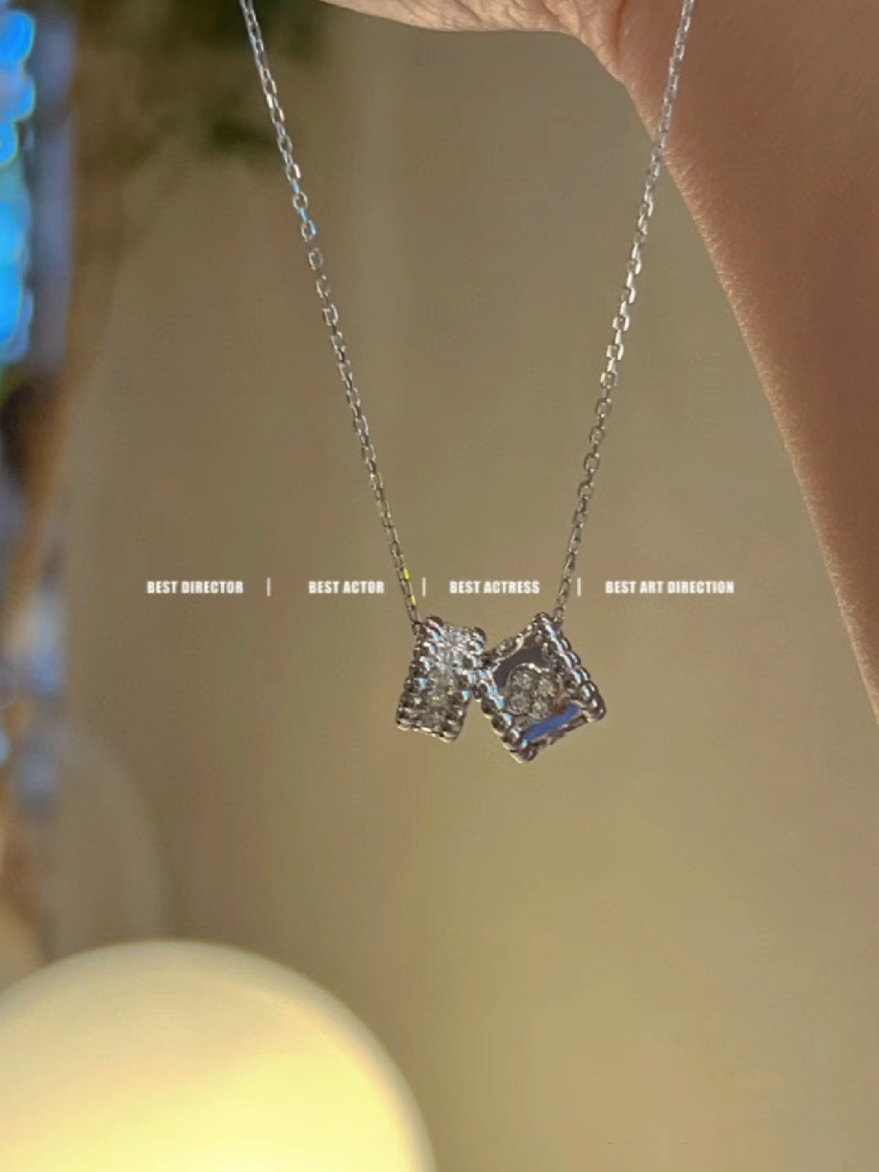 [Regal Jewels]PERLEE DOUBLE PENDANT SILVER DIAMOND NECKLACE
