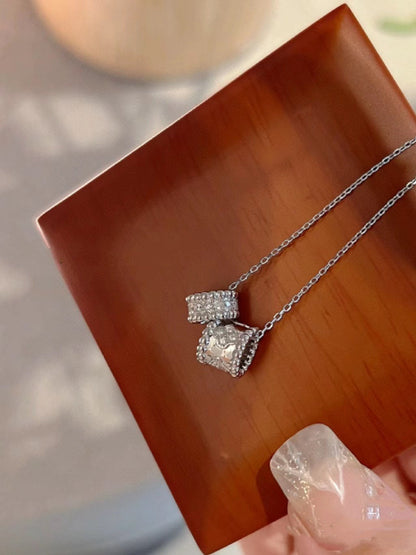 [Regal Jewels]PERLEE DOUBLE PENDANT SILVER DIAMOND NECKLACE