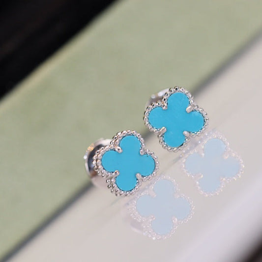 [Regal Jewels]CLOVER MINI TURQUOISE SILVER STUD EARRINGS