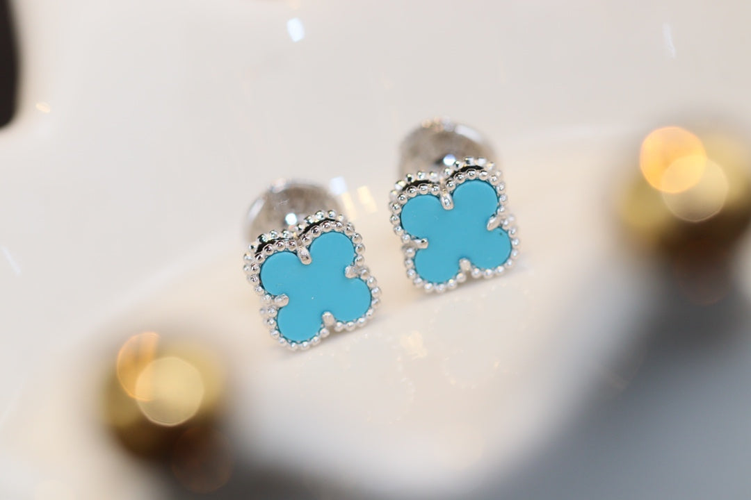 [Regal Jewels]CLOVER MINI TURQUOISE SILVER STUD EARRINGS