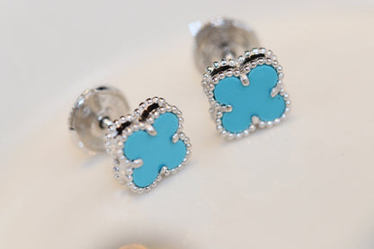 [Regal Jewels]CLOVER MINI TURQUOISE SILVER STUD EARRINGS