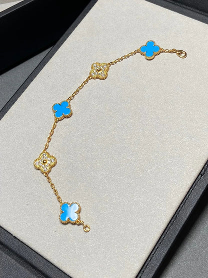 [Regal Jewels]CLOVER 5 MOTIF BLUE AGATE BRACELET COLLECTION