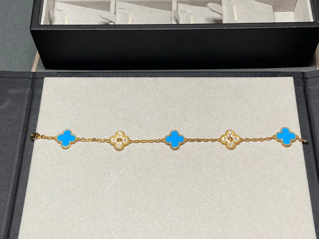 [Regal Jewels]CLOVER 5 MOTIF BLUE AGATE BRACELET COLLECTION