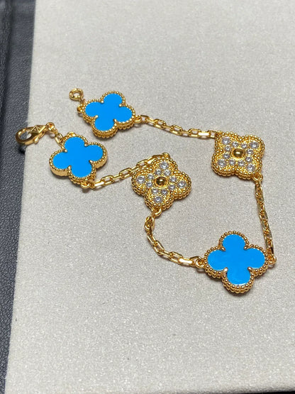 [Regal Jewels]CLOVER 5 MOTIF BLUE AGATE BRACELET COLLECTION