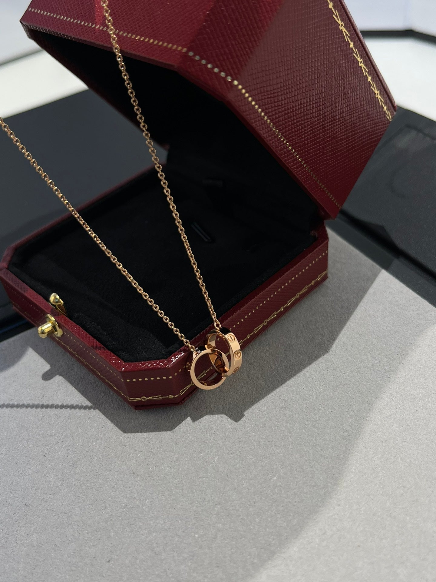 [Regal Jewels]LOVE NECKLACE DOUBLE RING PINK GOLD