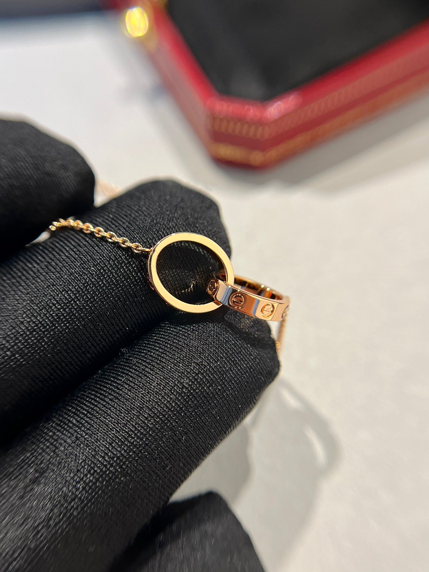 [Regal Jewels]LOVE NECKLACE DOUBLE RING PINK GOLD