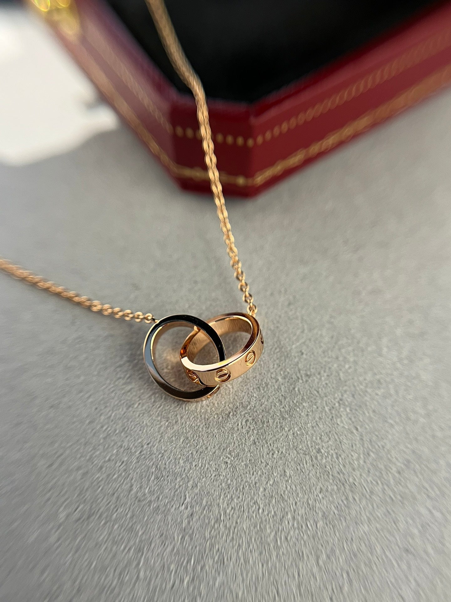 [Regal Jewels]LOVE NECKLACE DOUBLE RING PINK GOLD