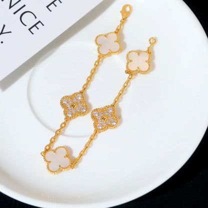 [Regal Jewels]CLOVER WHITE PEARL MOP 5 MOTIF BRACELET COLLECTION