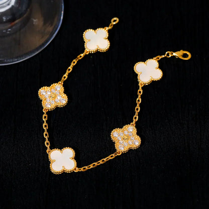 [Regal Jewels]CLOVER WHITE PEARL MOP 5 MOTIF BRACELET COLLECTION