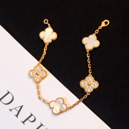[Regal Jewels]CLOVER WHITE PEARL MOP 5 MOTIF BRACELET COLLECTION