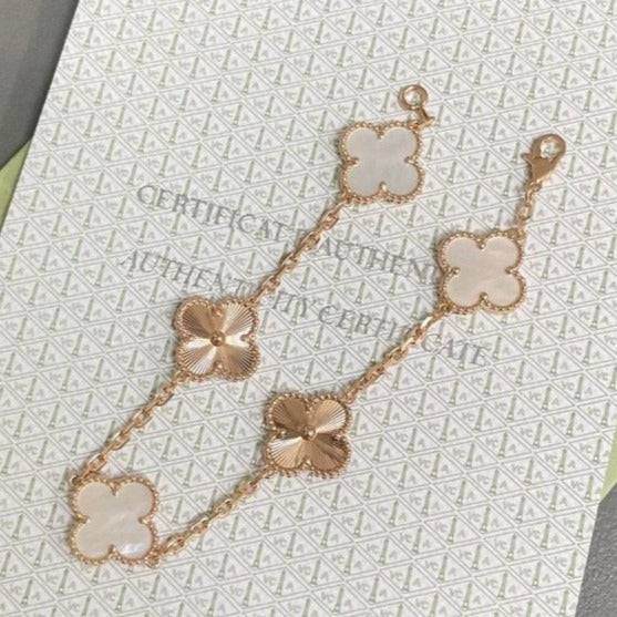[Regal Jewels]CLOVER BRACELET 5 MOTIF WHITE MOP PINK GOLD