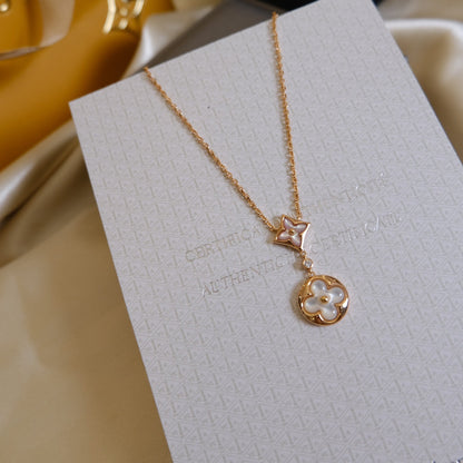 [Regal Jewels]STAR AND SUN WHITE MOP 2 MOTIF PINK GOLD NECKLACE