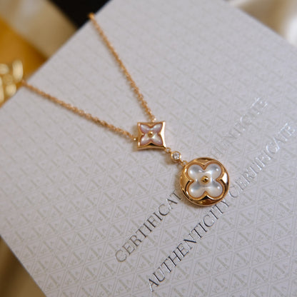 [Regal Jewels]STAR AND SUN WHITE MOP 2 MOTIF PINK GOLD NECKLACE