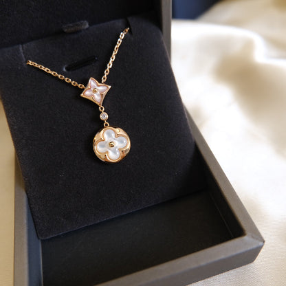 [Regal Jewels]STAR AND SUN WHITE MOP 2 MOTIF PINK GOLD NECKLACE