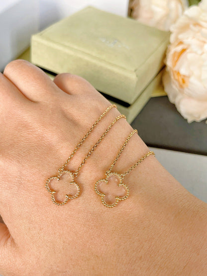 [Regal Jewels]CLOVER ROCK CRYSTAL ROSE GOLD NECKLACE