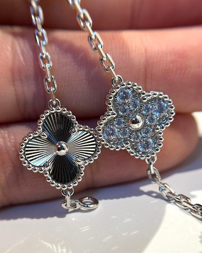 [Regal Jewels]CLOVER 5 MOTIF SILVER DIAMOND BRACELET