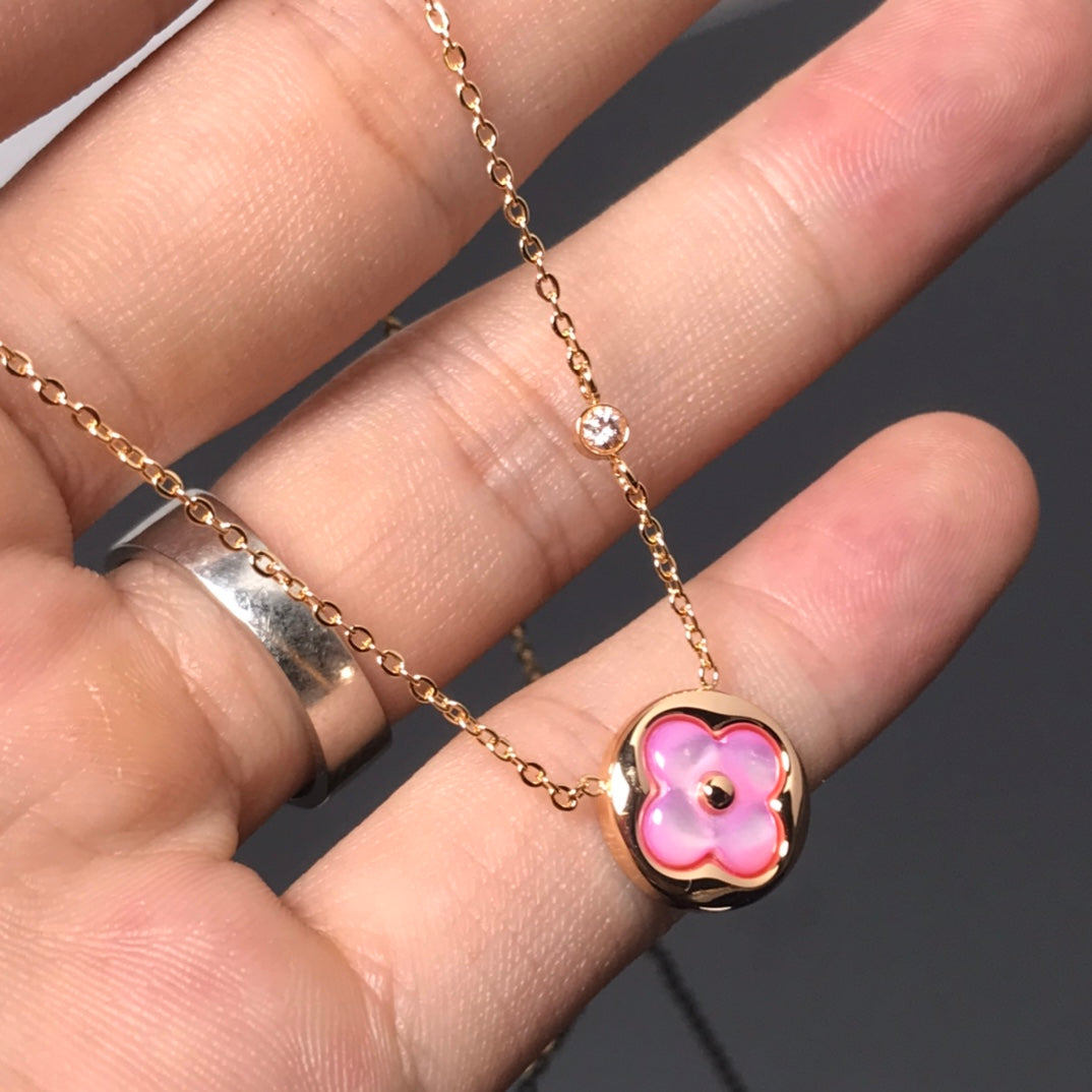 [Regal Jewels]COLOR BLOSSOM PINK MOP SUN GOLD NECKLACE